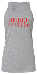 Bella Girl's Flowy Racerback Tank Top front view in Athletic Heather with Screen Print Design