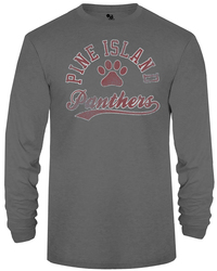 Badger Long Sleeve Tri-Blend Tee front view in Graphite Heather with Screen Print Design