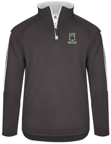 Badger Sideline Fleece 1/4 Zip front view in Graphite with design