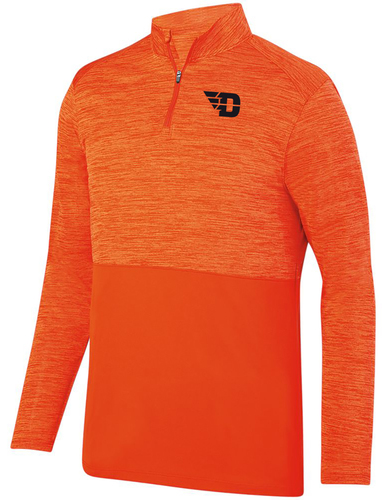 Augusta Shadow Tonal Heather 1/4 Zip, Front View in Orange with left chest design