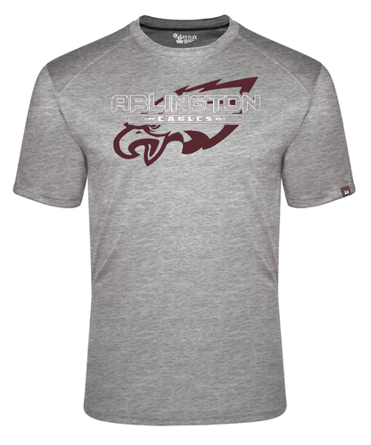 Badger Fitflex Performance Tee in Oxford with Screen Print Design, Front View