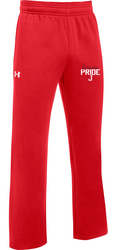 Under Armour Youth Hustle Fleece Pant in Red with Screen Print Design, Front View