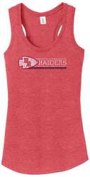 District Made Women's Perfect Tri Racerback, front view in red with design
