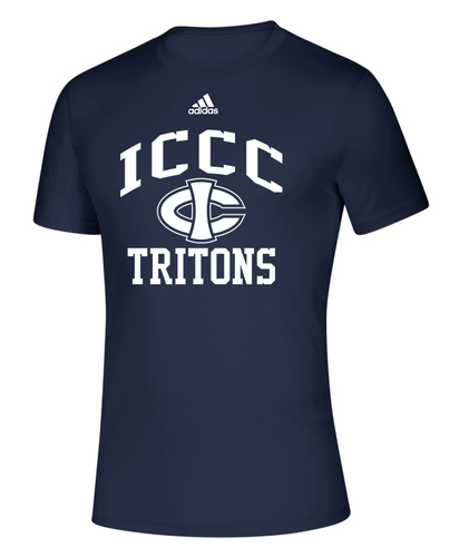 adidas Creator Short Sleeve Tee in Collegiate Navy with Screen Print Design, Front View