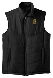 Port Authority Puffy Vest in Black with Embroidery Design, Front View