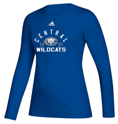 adidas Women's Creator Long Sleeve Tee in Collegiate Royal with Screen Print Design, Front View