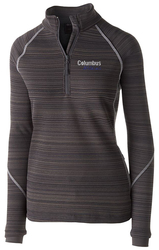 Holloway Women's Deviate 1/2 Zip Pullover, Front View in Carbon with Design