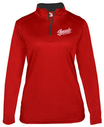 Badger Women's B-Core 1/4 Zip, front view in red with design
