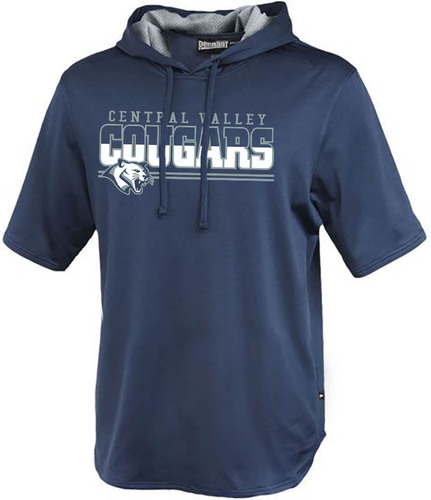 Pennant Short Sleeve Warmup Hoodie front view in Navy with Screen Print Design