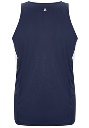 Badger Men's Stride Singlet back view in Navy and White