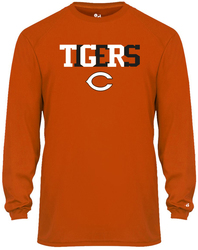 Badger B-Dry Core Long Sleeve Tee front view in Orange with Design