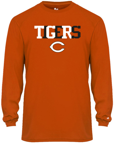 Badger B-Dry Core Long Sleeve Tee front view in Orange with Design