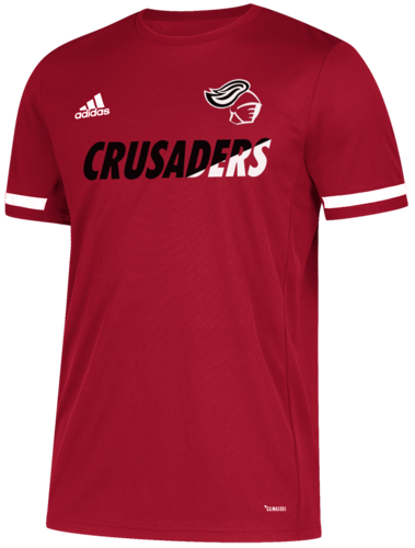 Adidas Team 19 Short Sleeve Jersey front view in Red with Screen Print Design